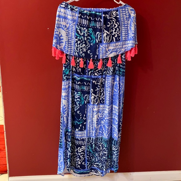 Lily Pulitzer Meridian Midi Deep Indigo Leied Back Strapless Dress